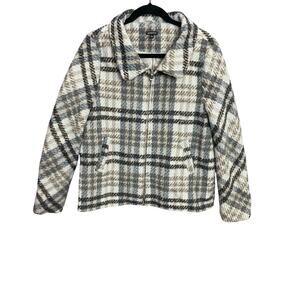 Angeleno Glen Check Plaid Wool Blend Zip Up Jacket Size Large Winter Coat